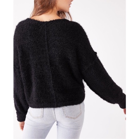 Free People Icing Pullover Fuzzy V-Neck Sweater Black Medium - Picture 5 of 16